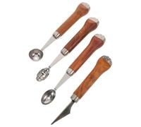 Hemobllo Ensemble 4 Pcs Cuillères à Melon et Outils de Sculpture Fruits en Acier Inoxydable avec Manches en Bois Forme Patte de Chat Cuillères Sphériques et Couteau Dentelé pour Découpe