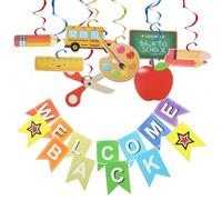 Hemobllo Ensemble de 2 Bannières de Fête en Papier Décorations Spirale Suspendues Colorées Bannière Bienvenue à L'école 16 Décorations Spirales de Rentrée Scolaire et Fête Scolaire