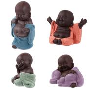 Hemobllo Ensemble de 4 Statues Maitreya Bouddha en Argile Violette, Décoration de Table pour Thé, Apparence Vivante et Sereine, pour Présents et Ambiance Paisible