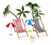 Hemobllo Ensemble de Micro-Paysage de Plage en Résine avec Mini-Palmiers, Parasols, Chaises Longues, Boissons Et Table Basse Ronde - Décoration de Plage pour Maison de Poupée, Jardins Miniatures