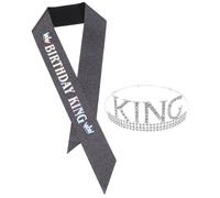 Hemobllo Ensemble Écharpe et Couronne D’Anniversaire pour Hommes Argenté et Noir 1 Pièce Accessoire de Fête Roi Décorations Joyeux Anniversaire Bandoulière Décorative Élégante