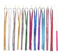 Hemobllo Extensions de Cheveux Colorées 12 Couleurs Fil Métallisé 90 CM en PET Doux Crochet Inclus Postiches Scintillants pour Coiffures Cosplay Bals Masqués et Soirées à Thème