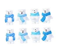 Hemobllo Figurines d'ours Miniatures en Résine Blanc avec Iceberg et Écharpe, Décoration Hivernale Charmante pour Projets DIY Hiver, Lot de 8 Pièces