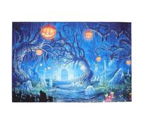 Hemobllo Fond Photo d'horreur Halloween, Arrière-Plan Décoratif, Toile en Polyester Bleu 150x100cm, Accessoire Photo pour Fêtes et Prises de Vue