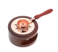 Hemobllo Four à Cire pour Cachet - Ensemble 2 Pièces avec Fourneau en Bois Style Rétro et Cuillère Rouge à Manche en Alliage Chauffe-Cire Compact pour Fournitures D’Artisanat D’Art