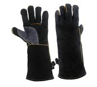 Hemobllo Gants de Protection Résistants Chaleur Cuir Bovin Double Couche Brûlure pour Barbecue Soudure Four et Jardinage