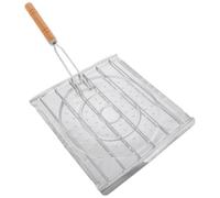 Hemobllo Grille de Cuisson pour Barbecue, Support pour Barbecue Carré en Acier Inoxydable avec Poignée en Bois, Argenté, Multi-Fonction, pour Grillage Extérieur et Toasting Bread
