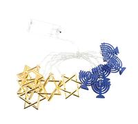 Hemobllo Guirlande Lumineuse de Hanoukka Six Branches 9 Chandeliers Or et Bleu sans Pile Décoration Festive D’intérieur pour Fête Juive Étoile de David