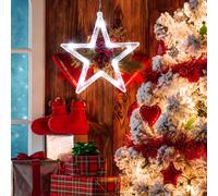Hemobllo Guirlandes Lumineuses de Noël pour Fenêtre - 10 LED à Suspendre avec Ventouse, à Piles, Éclairage Intérieur pour Noël, Étoile à Cinq Branches, Lumière Blanche Pure