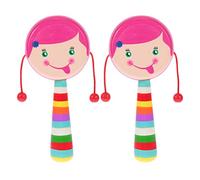 Hemobllo Hochet En Bois à Main Éléments De Dessin Animé Pour Bébé, Petit, Lot De 2, Stimulant La Coordination Œil-main, Pour Éveil Et Jeu D'intérieur