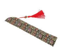 Hemobllo Housse pour Éventail Pliant en Tissu Noir avec Broderie et Pompons, Étui de Transport Compact pour Éventail Chinois, Protection Anti-poussière pour Danse, Festival et Décoration