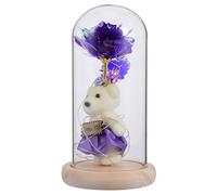 Hemobllo Lampe LED Fleur Éternelle 24K Feuille D’Or avec Dôme en Verre Transparent Éclairage Décoratif Saint Valentin Lampe de Table pour Décoration Intérieure Coffret Présent avec Ours