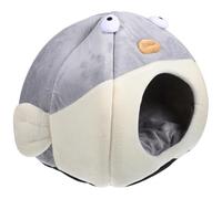 Hemobllo Lit pour Chat Nid Confortable et Chaud Semi-fermé de Poisson-Globe Coton PP et Flanelle pour Animaux de Compagnie, Sol ou l'espace de Vie