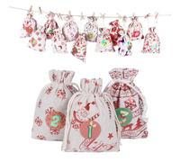 Hemobllo Lot de 1 Set de Set de Paquet en Toile de Jute Khaki à Cordon de Serrage pour Noël, Grosse Capacité, Motif Festif, pour Fêtes de Noël et Rangement Présents