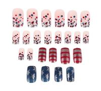 Hemobllo Lot de 10 Faux Ongles Courts à Pression Motif Patriotique Américain avec Paillettes Argentées, Capsules D'ongles à Couverture Complète, Décorations Nail Art pour Fête