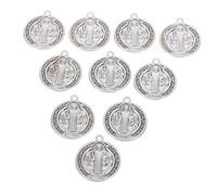 Hemobllo Lot De 10 Pendentifs Religieux Médaille Saint Benoît En Alliage De Zinc Couleur Métal Argenté, Breloques Diy Pour Création Bijoux, Colliers, Porte-clés, Présent Protection Spirituelle