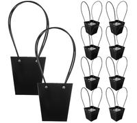 Hemobllo Lot de 10 Sacs à Fleurs en Papier Kraft Noir avec Poignées, Sacs D'emballage pour Bouquets, Fêtes, Friandises Et Petits Cadeaux.