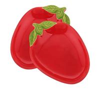 Hemobllo Lot de 2 Assiettes D’assaisonnement en Céramique à Motif Fraise, Petite Assiette Apéritif Rouge, Porte-collation Robuste pour Apéritifs et Sauces, Usage Maison et Restauration,