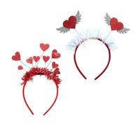 Hemobllo Lot de 2 Bandeaux de Tête Saint-Valentin en Tissu Léger Motifs Cœurs Rouges et Ailes D’Ange Accessoires Coiffure Décoratifs pour Fête et Soirée Romantique