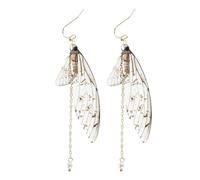 Hemobllo Lot de 2 Boucles d'Oreilles Pendantes à Motif d'Insecte en Perles d'Imitation Ailes Dégradées Gris et Doré Légères et Décoratives Bijoux d'Été Féminins pour Fête et Mariage