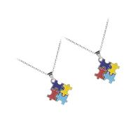Hemobllo Lot de 2 Colliers de Sensibilisation à L'Autisme de Pièce de Puzzle 4 Couleurs Collier Créatif Léger et Compact Bijoux Décoratifs pour Fête et Présent d'Anniversaire