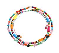 Hemobllo Lot de 2 Colliers Ethniques à Plusieurs Rangs, Perles de Bois Colorées, Chaîne Double Couche Bohème, Collier Décoratif Ras de Cou Femme, Bijoux D'été pour Plage et Fêtes