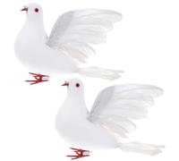 Hemobllo Lot de 2 Colombes Artificielles Blanches en Plumage et Mousse pour Décoration de Mariage et Ornements D'arbre de Noël Réalistes