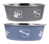 Hemobllo Lot de 2 Gamelles Antidérapantes pour Chien et Chat en Acier Inoxydable 12 CM X 45 CM Bols Robustes Gris et Bleu Motifs Pattes et Os Distributeurs de Nourriture ’Eau Stabilisés