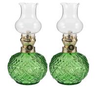 Hemobllo Lot de 2 Lampes à Pétrole Vintage en Verre Vert Lanterne à Pétrole d'Intérieur Rétro Lampe Tempête Décorative pour Ambiance Chaleureuse Fêtes Camping et Décoration Rustique