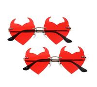 Hemobllo Lot de 2 Lunettes de Soleil sans Monture en Plastique de Cœur à Cornes Verres Rouges Éclatants Légères pour Fêtes Costumées Carnaval et Activités en Extérieur