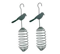 Hemobllo Lot de 2 Mangeoires Suspendues pour Oiseaux en Métal Vert Foncé Crochet, Distributeur de Boules de Graisse Extérieur pour Jardin, Support Pratique et Résistant pour Alimentation