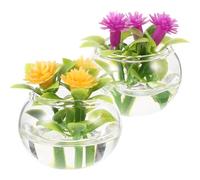 Hemobllo Lot de 2 Mini Bonsaïs en Pot en Verre Jaune et Violet pour Maison de Poupée Accessoires Décoratifs Miniatures Plantes Succulentes Simulées pour Décoration Miniature