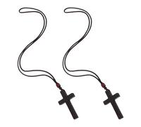 Hemobllo Lot de 2 Pendentifs Croix Rétro en Bois D’Ébène Noir Collier Pendentif Chrétien pour Homme et Femme Bijoux Religieux Jésus Chaîne Ras du Cou pour Prières et Occasions