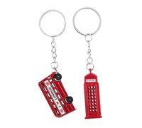 Hemobllo Lot de 2 Porte-Clés Rétro en Alliage de Zinc, Pendentifs Décoratifs Bus Anglais et Cabine Téléphonique, Anneaux Porte Clé Personnalisables pour Souvenirs