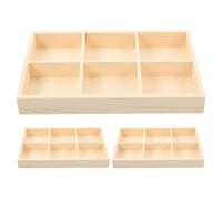 Hemobllo Lot de 3 boîtes de rangement en bois - 6 compartiments | Bois de pin, système de tri avec six compartiments, pour crayons de cire, lot multiple, fournitures de bricolage, lisse