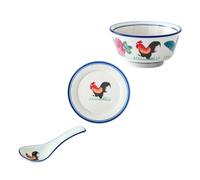 Hemobllo Lot de 3 Bols à Nouilles en Céramique Vintage à Motif Coq, Bol Alimentaire pour Soupe et Dessert, Fond Antidérapant, Couleurs Assorties, Vaisselle Maison Couleur Couleur Aléatoire