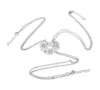 Hemobllo Lot de 3 Colliers d'Amitié pour Femme et Fille Pendentifs Cœur en Alliage Argenté Motifs Soleil Lune et Étoile pour Présent Anniversaire ou Lien Spécial Entre Sœurs