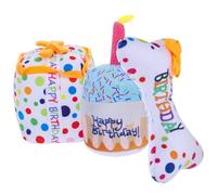 Hemobllo Lot de 3 Jouets en Peluche pour Chat à Mâcher pour Chaton Présent Anniversaire Chat Petit Gâteau Boîte Présent et Os Brodé Jouets Amusants et Interactifs pour Animaux de
