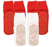 Hemobllo Lot de 3 Paires de Chaussettes Chauffantes en Coton Élastiques, Autochauffantes et Lavables, 1 Blanche 2 Rouges, Confortables pour Sports d'hiver, Course et Détente des Pieds