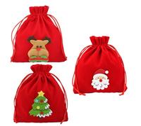 Hemobllo Lot de 3 Paquet Présents de Noël à Cordon Petits Format, Tissu Velours Motifs Aléatoires, pour Bonbons et Biscuits, pour Emballage Festif et Rangement Présent Noël