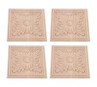 Hemobllo Lot de 4 Appliques Murales Décoratives en Bois Sculpté Carré 10x10 Cm, Incrustations en Bois Naturel Non Peintes pour Meubles, Portes, Armoires - Décoration Intérieure Polyvalente