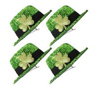 Hemobllo Lot de 4 Barrettes Festives Vertes Saint-Patrick Mini Chapeau Haut-de-Forme Trèfle Pinces à Cheveux Confortables et Légères pour Déguisement Irlandais et Fêtes Traditionnelles