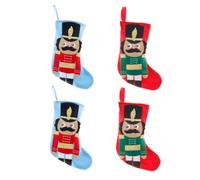 Hemobllo Lot de 4 Chaussettes de Noël Petites Rouges et Bleues Paquet d'emballage à Bonbons Accessoires Décoratifs Festifs pour Sapin et Mur Décorations de Noël Classiques en Tissu