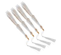 Hemobllo Lot de 4 Éventails Pliants Traditionnels Chinois Blancs en Dentelle Pompons Accessoires Légers et Décoratifs pour Mariage Fête et Danse Éventails à Main Féminins Élégants