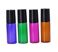 Hemobllo Lot de 4 Flacons Rouleaux 5 Ml en Verre Teinté Marron, Étanches Joint Silicone, pour Huiles Essentielles et Cosmétiques, Usage Voyage et Stockage Pratique