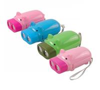 Hemobllo Lot de 4 lampes de poche de camping en forme de cochon - Petite lampe de poche à main pour enfants - Ensemble de jeu d'extérieur rechargeable - Lampe torche en plastique - Manivelle
