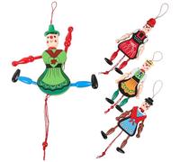 Hemobllo Lot de 4 Marionnettes en Bois à Tirer avec Bras Et Jambes Mobiles, Couleurs Assorties, Jouets Interactifs pour Le Plaisir Parent-Enfant, Styles Aléatoires