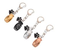 Hemobllo Lot de 4 Porte-Clés Urne Funéraire pour Animal Empreinte de Patte Pendentifs Capsule Mémoire en Métal Noir Argenté Doré et Rose Doré Mini Urnes Commémoratives pour Cendres ou