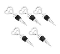 Hemobllo Lot de 5 Bouchons de Bouteille en Alliage Argenté Joint en Caoutchouc, Bouchons de Vin Rouge Créatifs de Double Cœur, Étanchéité Hermétique pour Conservation Prolongée, Usage