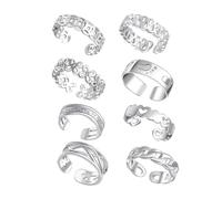 Hemobllo Lot De 8 Bagues D'orteil Et Anneaux De Phalange Ouverts En Cuivre Plaqué Argenté, Bijou Pour Femme, Décor Estival Pour Pieds, Taille Ajustable, Style Plage Et Été